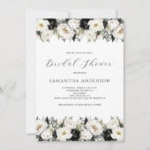 Invitation Fête des mariées florale noire blanche (Devant)