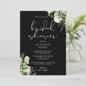 Invitation Fête des mariées Florale Noire Et Blanc (Debout devant)