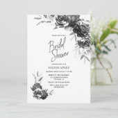 Invitation Fête des mariées florale noire et blanche (Debout devant)