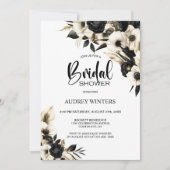 Invitation Fête des mariées florale noire et blanche (Devant)