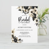 Invitation Fête des mariées florale noire et blanche (Debout devant)