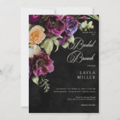 Invitation Fête des mariées florale noire foncée et élégante (Devant)