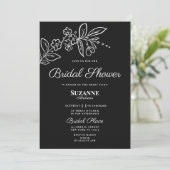 Invitation Fête des mariées florale noire simple et élégante (Debout devant)