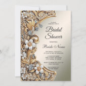 Invitation Fête des mariées Florale or blanc (Devant)