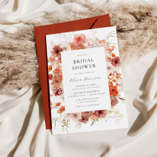 Invitation Fête des mariées florale orange d'automne