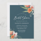 Invitation Fête des mariées florale orange et Turquoise de pr (Devant)