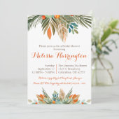 Invitation Fête des mariées florale orange, verte et Brown (Debout devant)