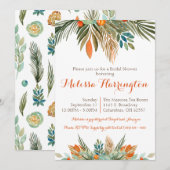 Invitation Fête des mariées florale orange, verte et Brown (Devant / Derrière)