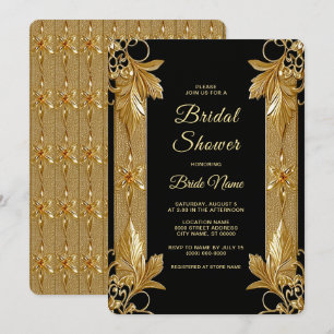 Invitation Fête des mariées florale ornée d'or noir