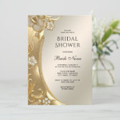 Invitation Fête des mariées Florale Ornée Or (Debout devant)