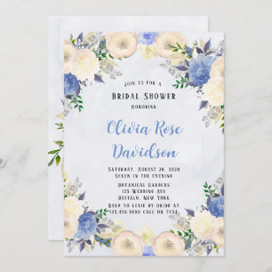 Invitation Fête des mariées florale Pale Jaune Dusty Blue Peo
