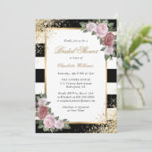 Invitation Fête des mariées florale Parties scintillant en or (Debout devant)