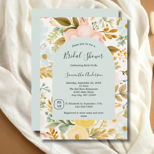 Invitation Fête des mariées Florale Pastel Rose Bleu