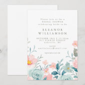 Invitation Fête des mariées florale Pastel Turquoise rose (Devant / Derrière)