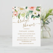 Invitation Fête des mariées florale Peach Pink Gold Confetti (Debout devant)