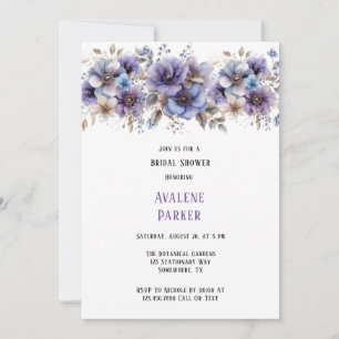 Invitation Fête des mariées florale peinte en bleu violet