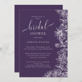 Invitation Fête des mariées florale pourpre (Devant / Derrière)