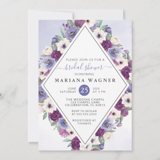 Invitation Fête des mariées florale pourpre (Devant)