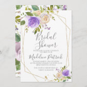 Invitation Fête des mariées florale pourpre (Devant / Derrière)