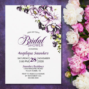 Invitation Fête des mariées florale pourpre