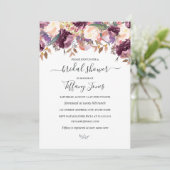 Invitation Fête des mariées florale pourpre bordeaux (Debout devant)