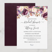 Invitation Fête des mariées florale pourpre bordeaux (Devant / Derrière)