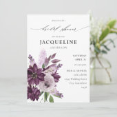 Invitation Fête des mariées florale pourpre et lavande (Debout devant)