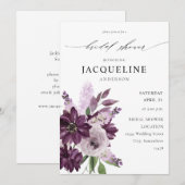 Invitation Fête des mariées florale pourpre et lavande (Devant / Derrière)