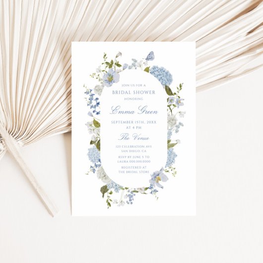 Invitation Fête des mariées florale romantique bleu doux