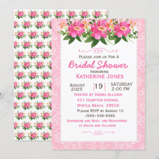 Invitation Fête des mariées florale rose