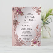 Invitation Fête des mariées florale rose (Debout devant)