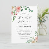 Invitation Fête des mariées florale Rose à aquarelle tirée à (Debout devant)