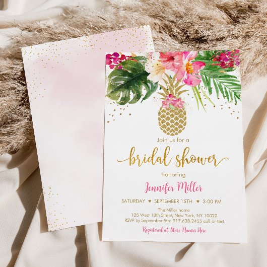 Invitation Fête des mariées florale rose ananas