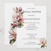 Invitation Fête des mariées florale rose blanc Magnolia (Devant / Derrière)