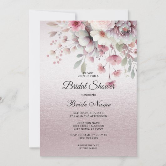 Invitation Fête des mariées florale rose blanc moderne (Devant)