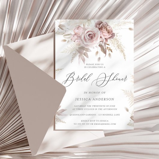 Invitation Fête des mariées Florale Rose Boho Rose Boho Dusty