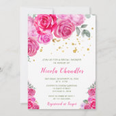 Invitation Fête des mariées florale rose chaud (Devant)