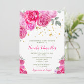 Invitation Fête des mariées florale rose chaud (Debout devant)