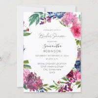 Fête des mariées florale rose chaud et bleu marine