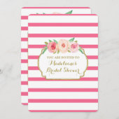 Invitation Fête des mariées florale rose-chaud or rose (Devant / Derrière)