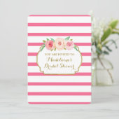 Invitation Fête des mariées florale rose-chaud or rose (Debout devant)