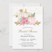 Invitation Fête des mariées florale rose Citrouille or et bla (Devant)