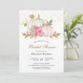 Invitation Fête des mariées florale rose Citrouille or et bla (Debout devant)