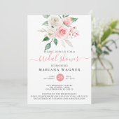 Invitation Fête des mariées florale rose de Pêche (Debout devant)