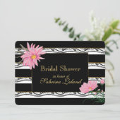 Invitation Fête des mariées florale rose dentelle et rayures (Debout devant)