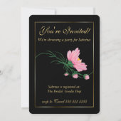 Invitation Fête des mariées florale rose dentelle et rayures (Dos)