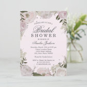 Invitation Fête des mariées florale Rose en argent rose (Debout devant)