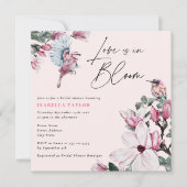 Invitation Fête des mariées florale rose en fleurs et oiseaux (Devant)