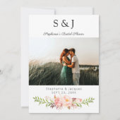 Invitation Fête des mariées florale rose en fleurs Recherche  (Dos)