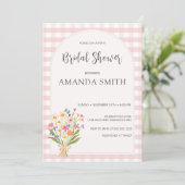 Invitation Fête des mariées florale rose En vichy simple (Debout devant)